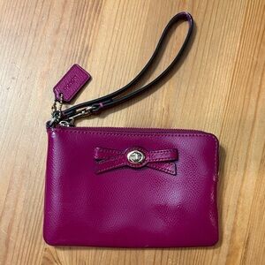 Coach Pink Leather Wristlet with Bow Accent